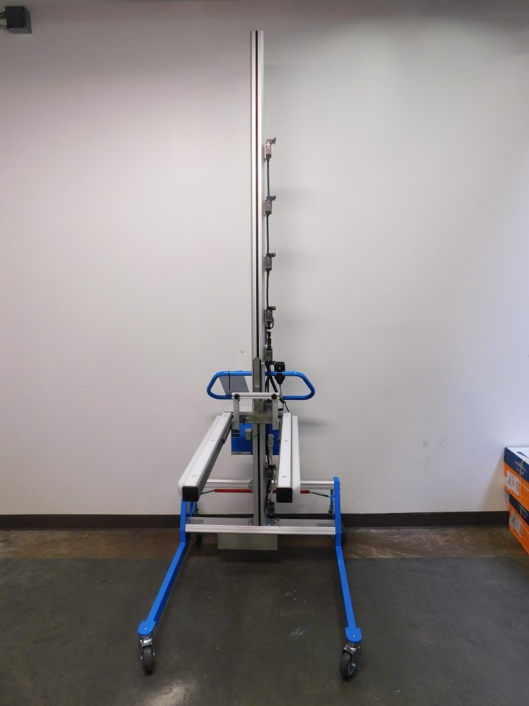 Front view of fork lifter with limit switches.