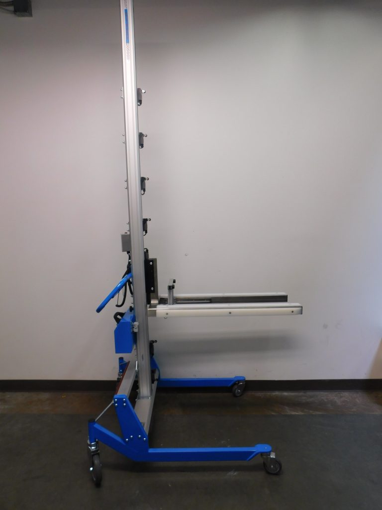 Side view of fork lifter with limit switches.
